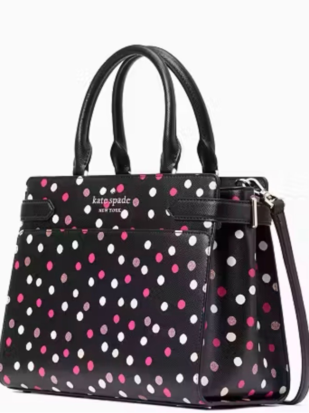 💯% Auethentic Kate Spade Black Polka Dot Satchel with Pink & White Dots - Picture 3 of 12